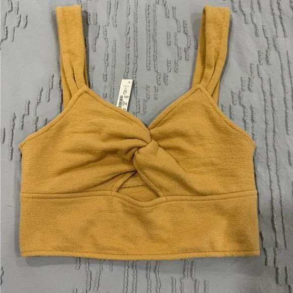 Madewell Women's Tan Twist-Front Cut Out Crop Top Small NWT - Picture 3 of 8
